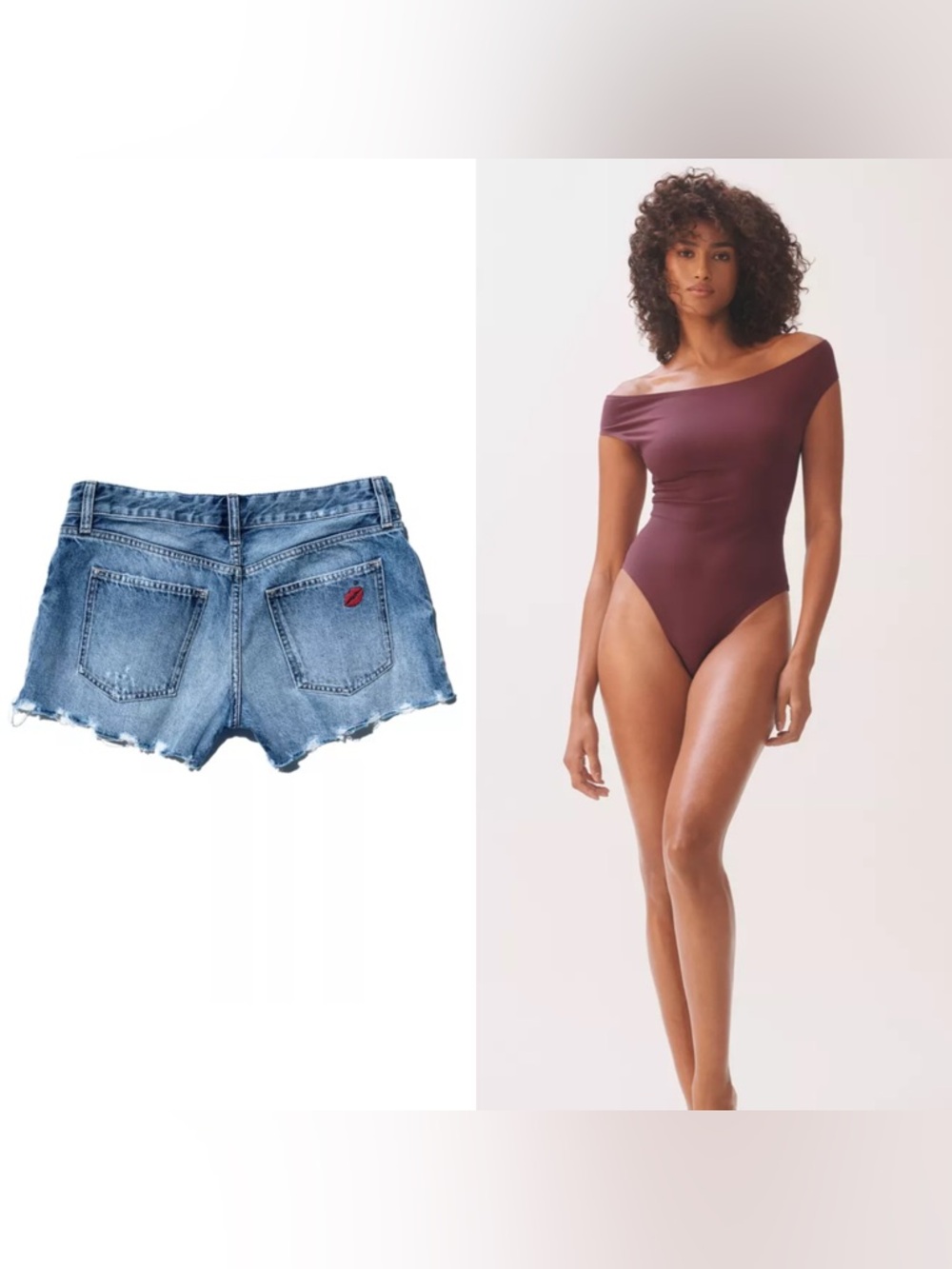 Zara x Cindy Crawford Bodysuit & Jeans SET Kiss Lip Print Off-Shoulder Red XS